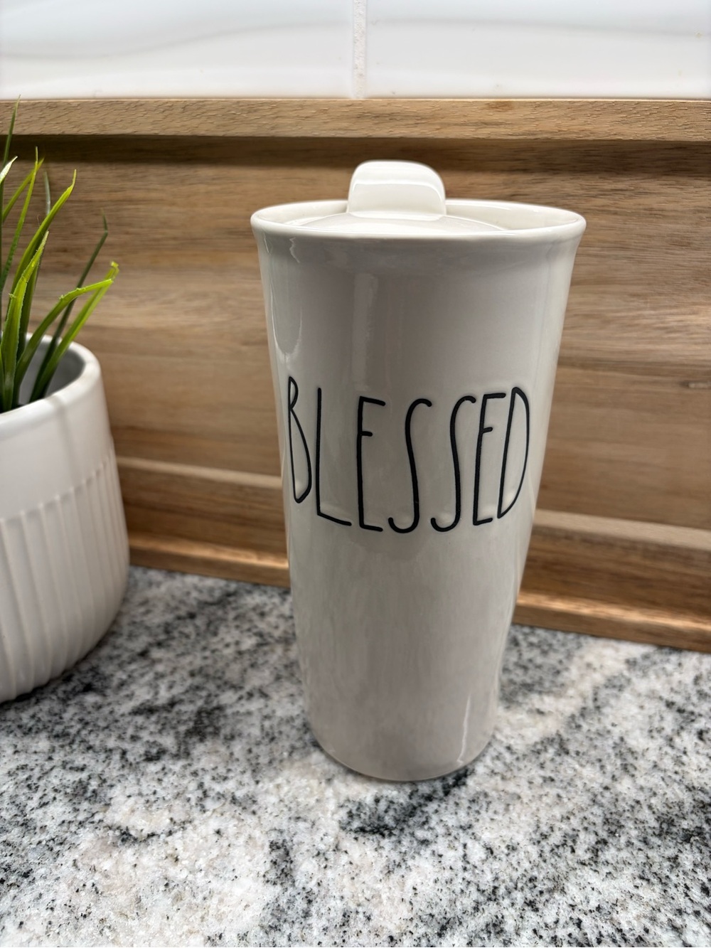 Rae Dunn Cream Travel Mug "BLESSED" with Lid